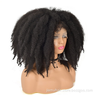 African Synthetic Ombre Glueless Cosplay Wig Lace Wig Short Afro  kinky curly  Hair Lace Front Wigs With Bangs